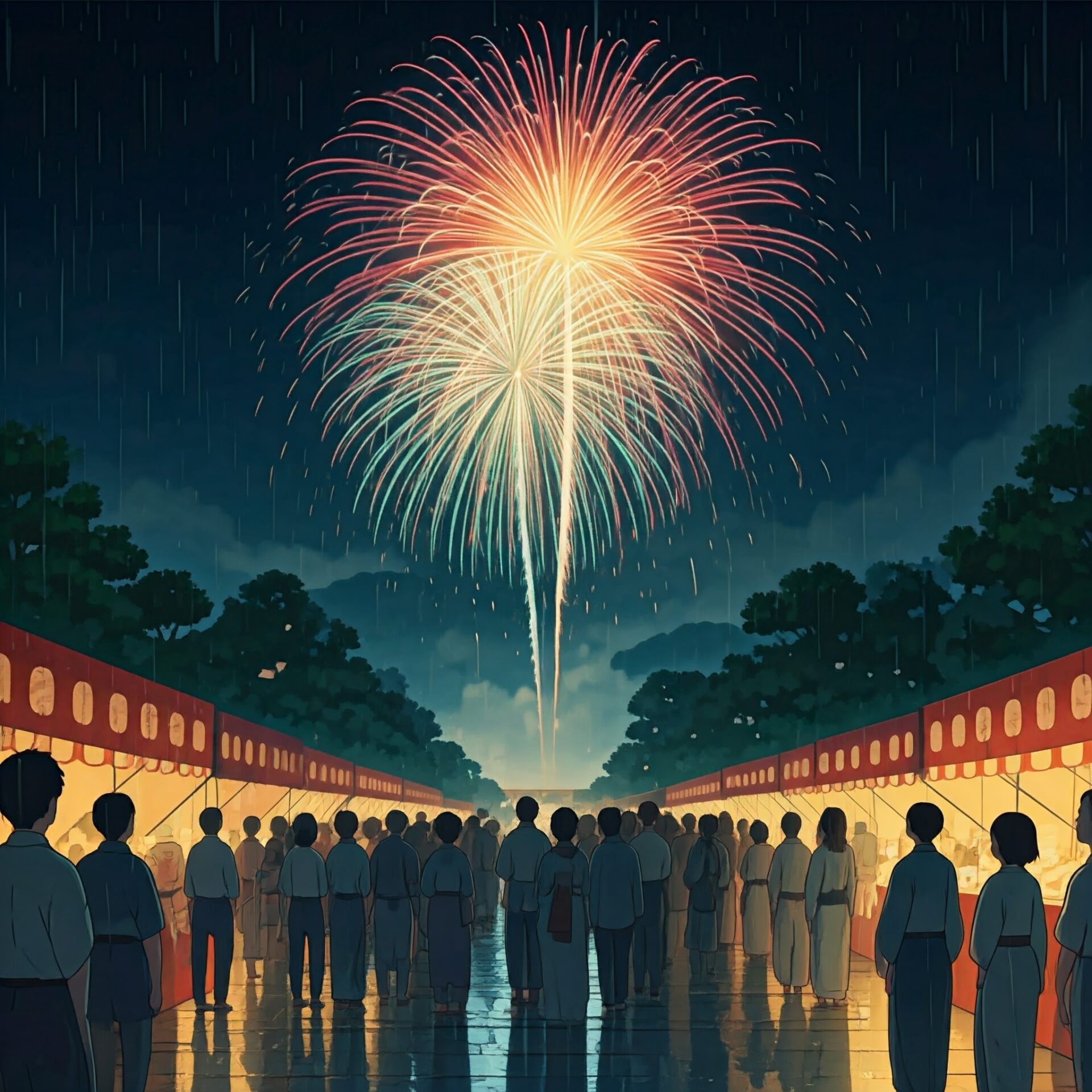せともの祭り24' 狐の嫁入りと打上げ花火 - 赤いタンバリン🎵